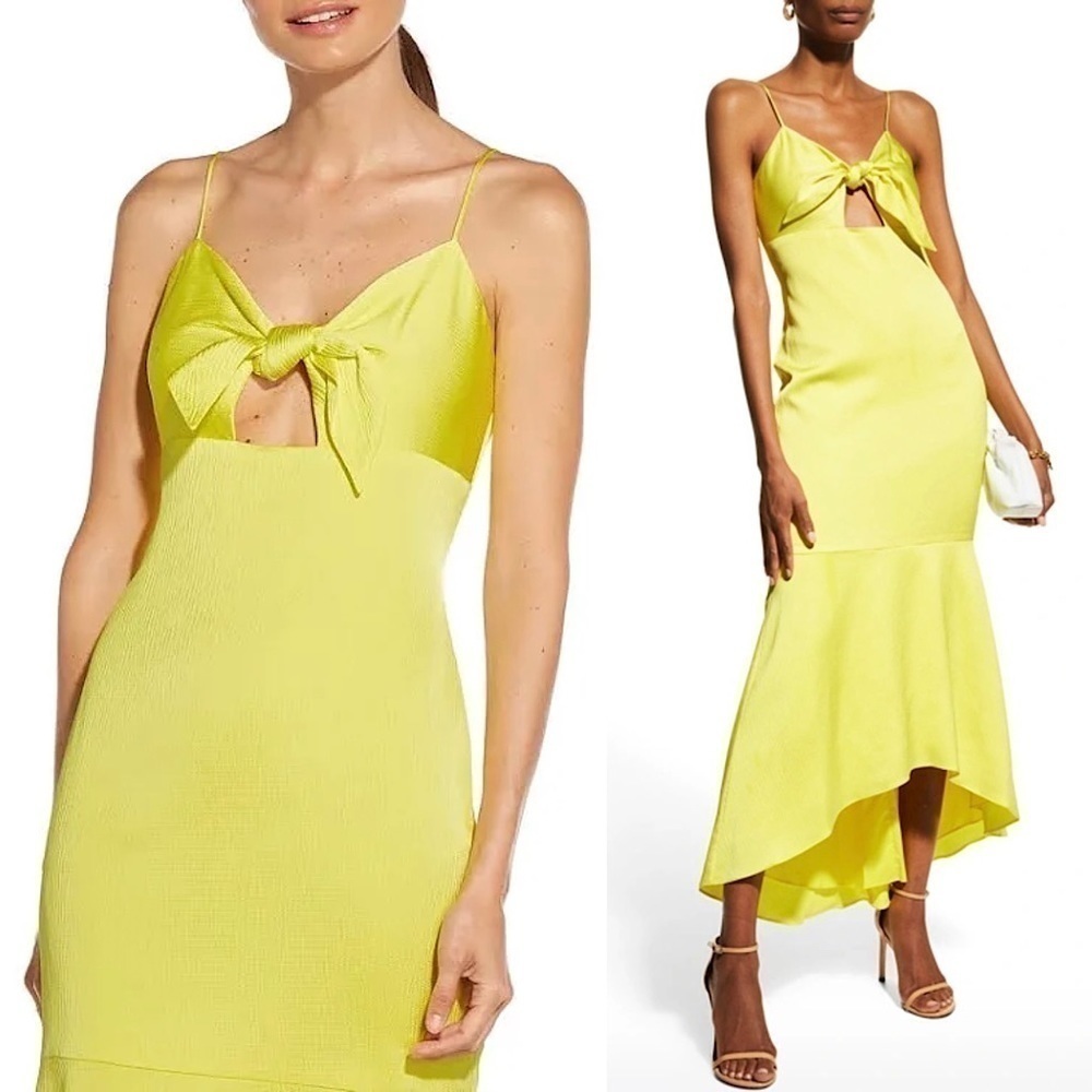 NWT AIDAN MATTOX Satin Sleeveless Cutout Front Tie Bodice Flounce Hem Midi Dress